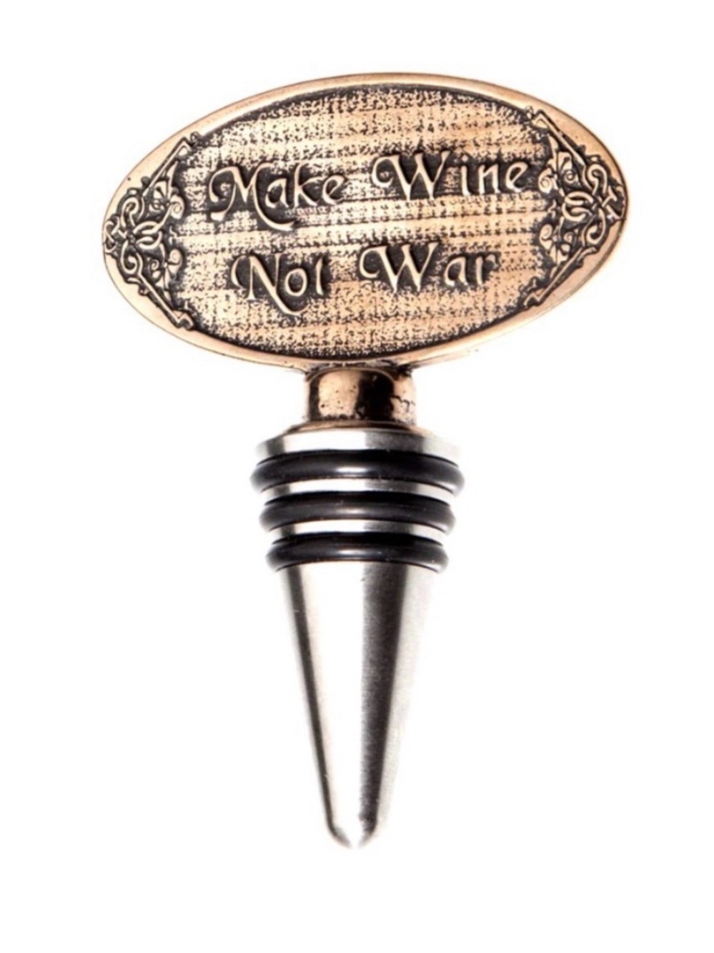 Bronze Wine Bottle Stopper ~ Make Wine Not War